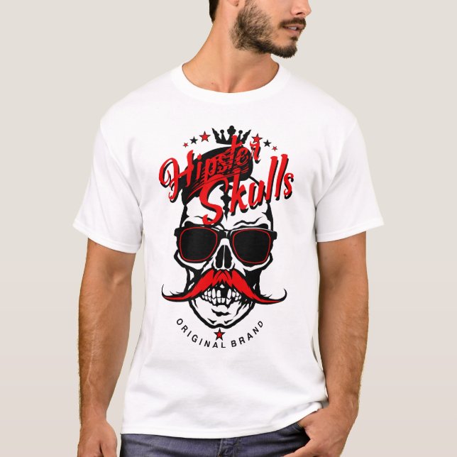 T-shirt tete de mort hipster skull logo crane moustache mo (Devant)