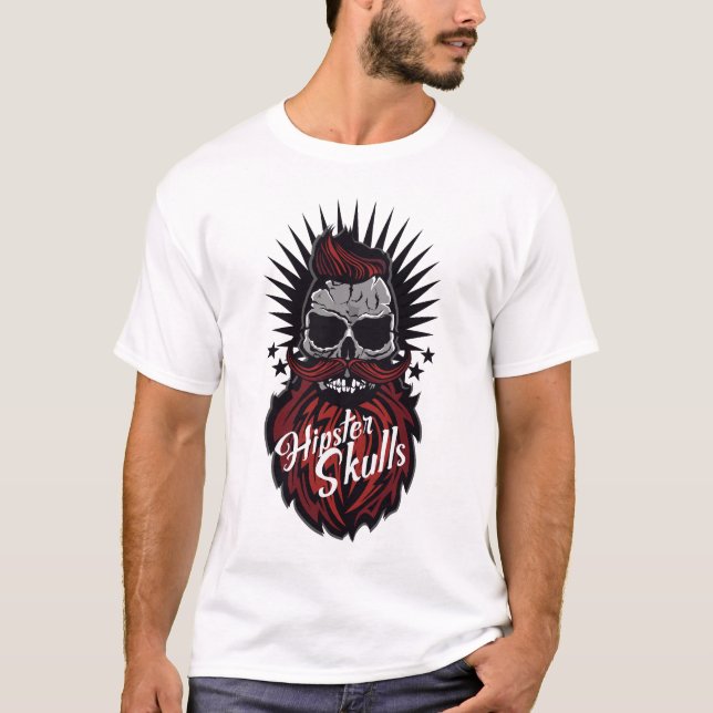 T-shirt tete de mort hipster skull moustache barbe logo ba (Devant)