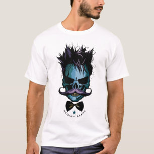 T-shirt tete de mort hipster skull moustache crane coiffur