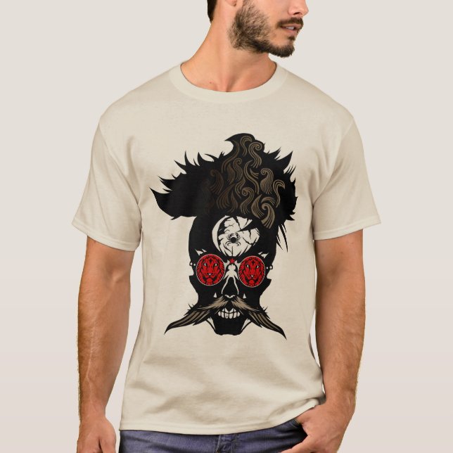 T-shirt tete de mort hipster skull moustache lunette lion  (Devant)