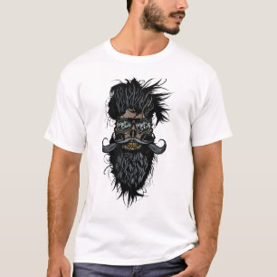 T-shirt tete de mort hipster skulls barbu moustache lunett