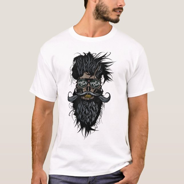 T-shirt tete de mort hipster skulls barbu moustache lunett (Devant)