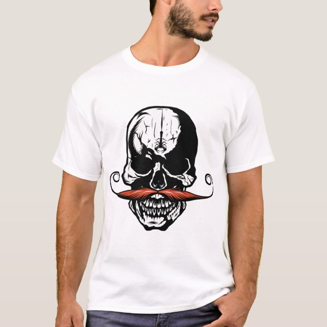 T-shirt tete de mort hipster skulls crane moustache mousta (Devant)