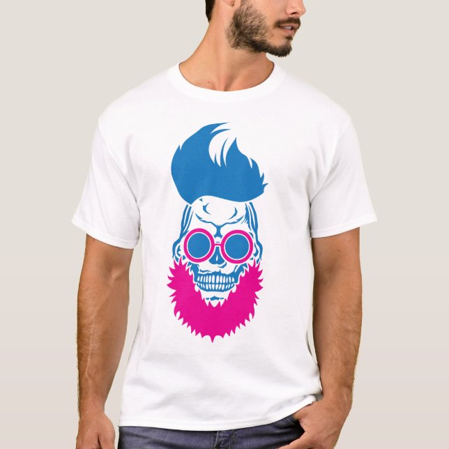 T-shirt tete de mort hipster style design barbe lunette ro (Devant)