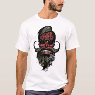 T-shirt tete de mort hipster tigre barbu crane moustache b