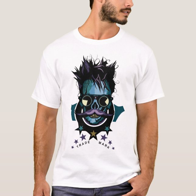 T-shirt tete de mort logo hipster skull crane moustache tr (Devant)