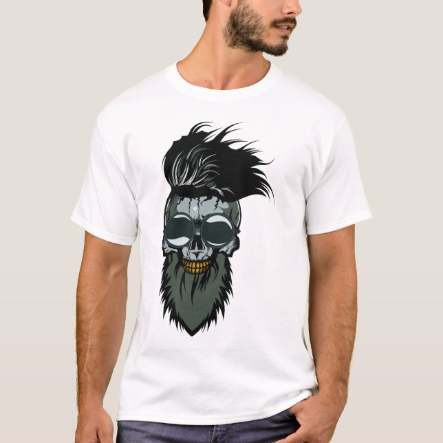 T-shirt tete de mort lunette de soleil hipster barbu skull (Devant)