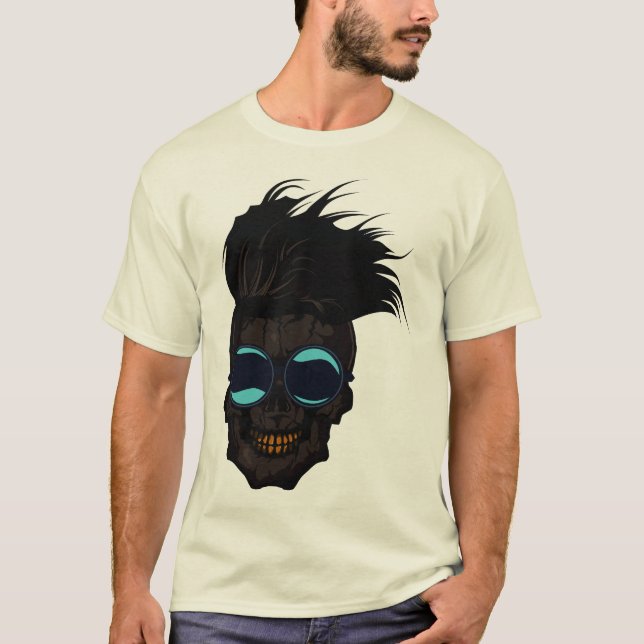 T-shirt tete de mort lunette ronde de soleil crane hipster (Devant)