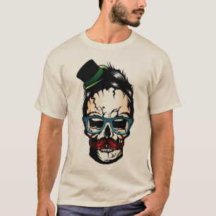 T-shirt tete de mort moustache chapeau hipster crane tatto