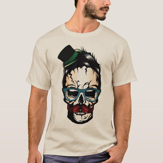 T-shirt tete de mort moustache chapeau hipster crane tatto (Devant)