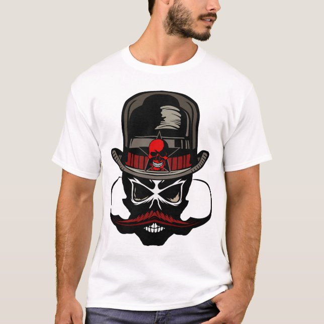T-shirt tete de mort moustache crane hipster chapeau melon (Devant)