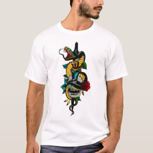 T-shirt tete de mort serpent crane old school tattoo dague
