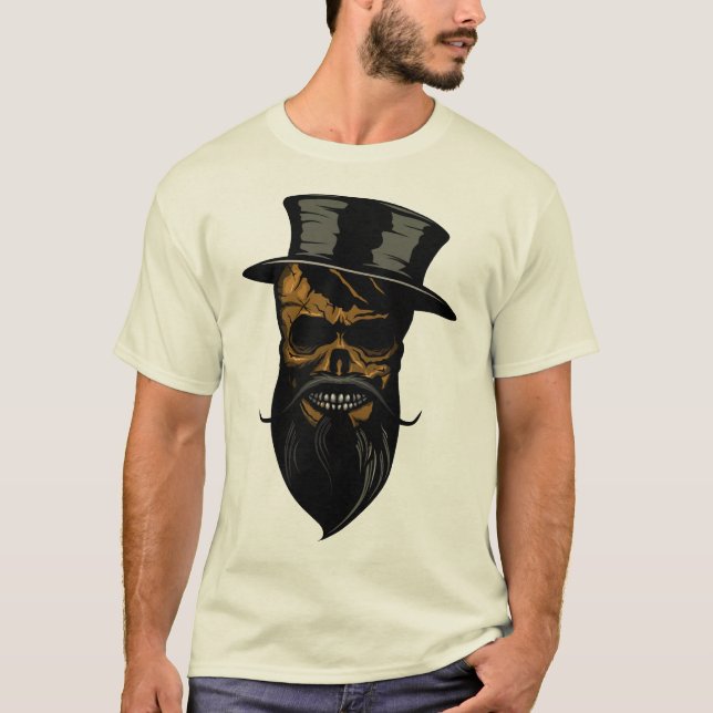 T-shirt tete de mort skull crane hipster barbu chapeau mou (Devant)