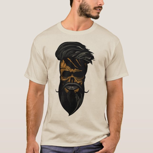 T-shirt tete de mort skull crane hipster barbu moustache b (Devant)