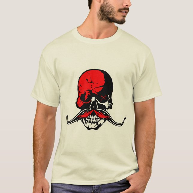 T-shirt tete de mort skull moustache hipster crane moustac (Devant)
