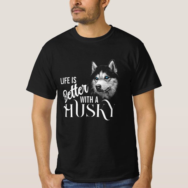 T-shirt Tête de portrait Husky Sibérien Avec Yeux Bleus (Devant)
