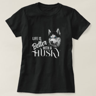 T-shirt Tête de portrait Husky Sibérien Avec Yeux Bleus