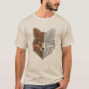 T-shirt Tête de renard mystique moitié couleur moitié croq