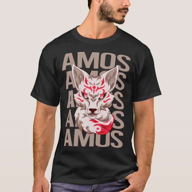 T-shirt Tête de Renard - Nom Amos (Devant)