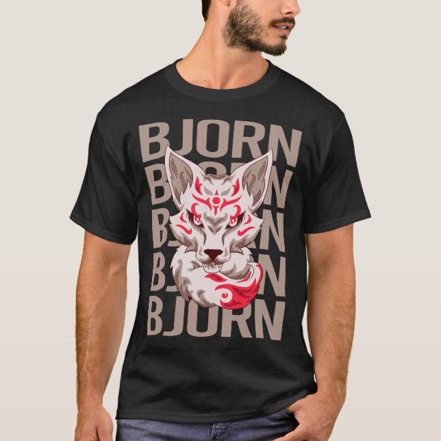 T-shirt Tête de renard - Nom Bjorn (Devant)