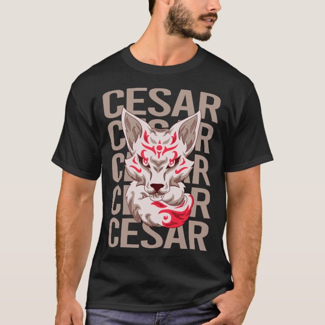 T-shirt Tête de Renard - Nom César (Devant)