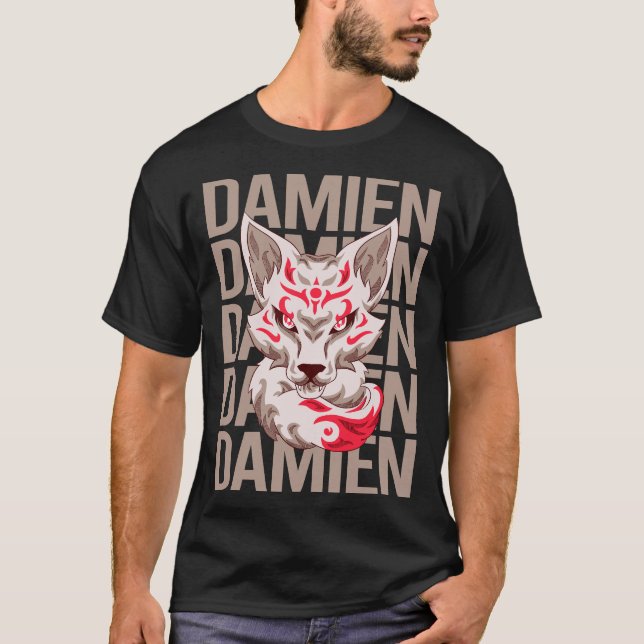 T-shirt Tête de Renard - Nom Damien (Devant)