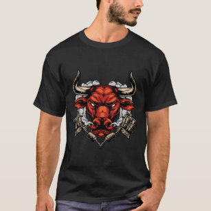 T-shirt Tête de taureau en colère et visage avec des corne