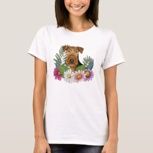 T-shirt Tête de Terrier Airedale avec des fleurs sauvages