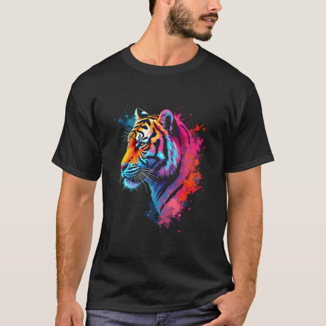 T-shirt Tête de tigre colorée (Devant)