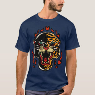 T-shirt Tête de tigre de Panther rétro avec flammes