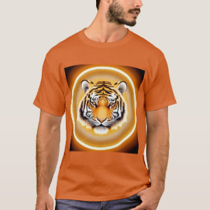T-shirt Tête de tigre encadrée d'une aura dorée lumineuse