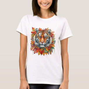 T-shirt Tête de Tigre Parmi les Feuilles d'Automne