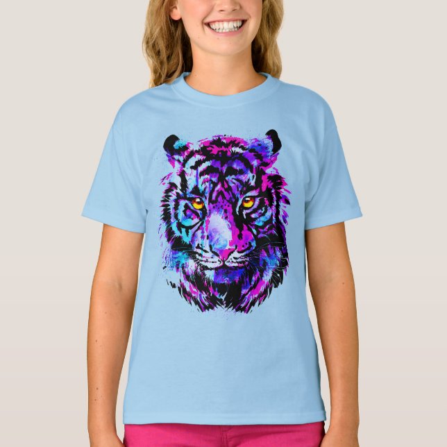 T-shirt Tête de tigre pourpre - Tiger Portrait Artwork (Devant)