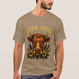T-shirt Tête de vache fraîche de la ferme Agriculture vint