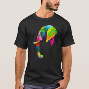 T-shirt Tête d'éléphant Art coloré Animaux Aquarelle Doule