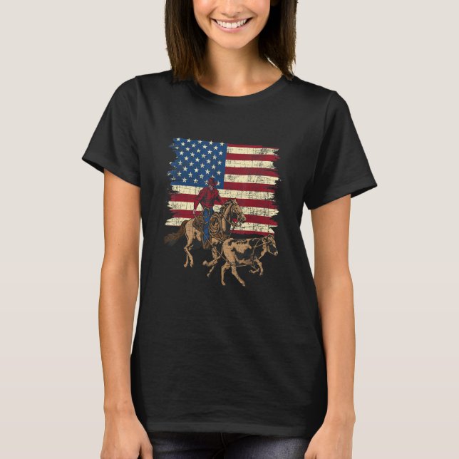 T-shirt Tête d'en-tête équestre du Rodéo Drapeau Usa (Devant)