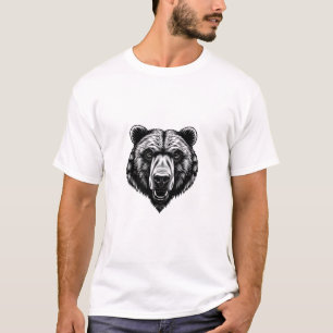 T-shirt tête d'ours réaliste - noir et blanc