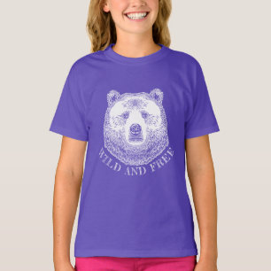 T-shirt Tête D'Ours, Sauvage Et Libre, Illustration Dessin