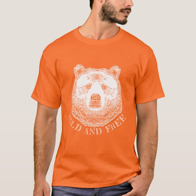 T-shirt Tête D'Ours, Sauvage Et Libre, Illustration Dessin (Devant)