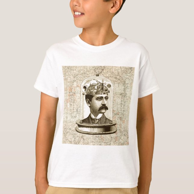 T-shirt Tête du cerveau de travail d'horloge en vapeur dan (Devant)