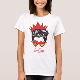T-shirt tête femme mignonne couronne rouge et amour rouge