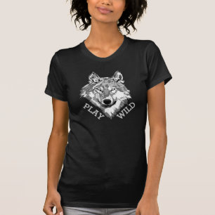 T-shirt Tête grise sauvage de loup de hippie de jeu