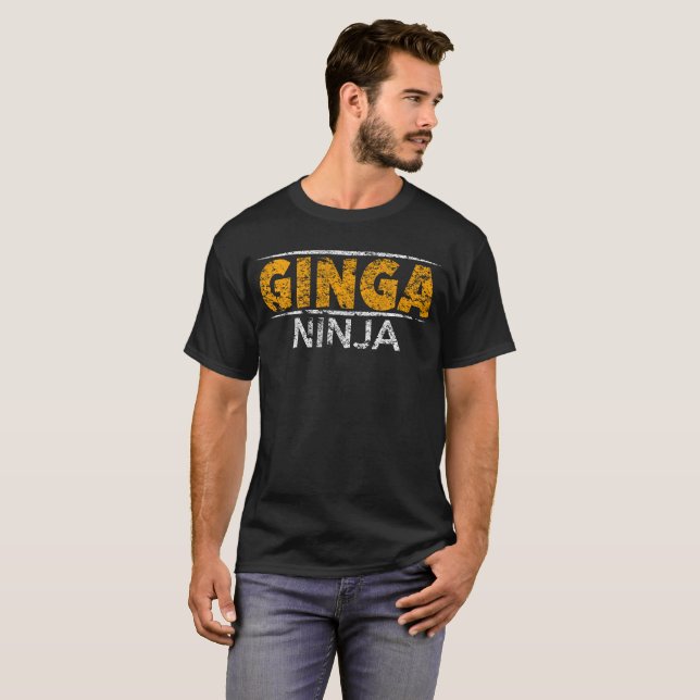 T-shirt Tête rouge de gingembre drôle de Ginja Ninja (Devant entier)