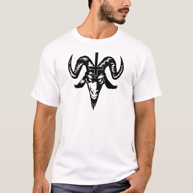 T-shirt Tête satanique de chèvre avec la croix (noir) (Devant)