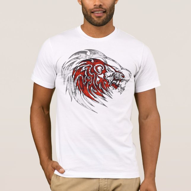 T-shirt Tête tribale rouge de lion (Devant)