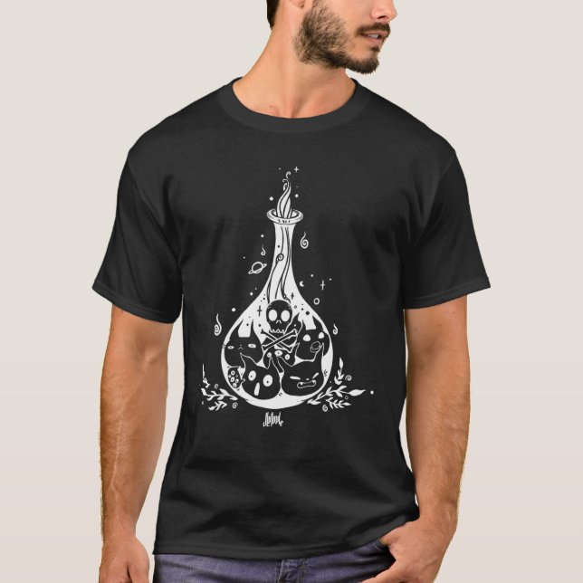 T-shirt Têtes De Chat En Potion Magique Bouteille Goth Art (Devant)