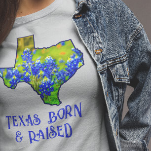 T-shirt Texas Born Raised Bluebonnets State of Texas Grey