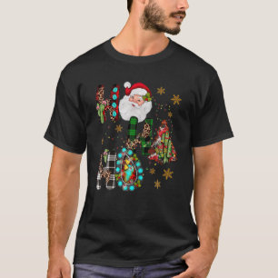 T-shirt Texas Christmas Leopard Cowhide Turquoise Père Noë