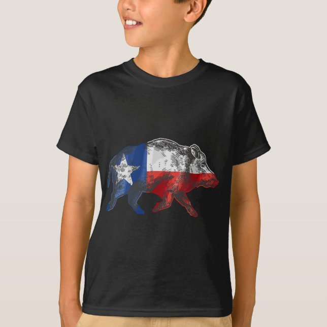 T-shirt Texas Drapeau Feral Hog wild Pig Hunting (Devant)