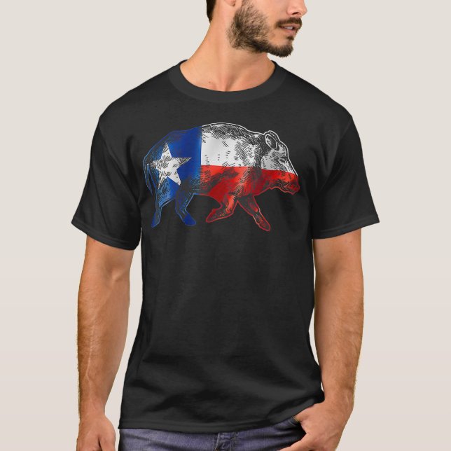 T-shirt Texas Drapeau Feral Hog wild Pig Hunting (Devant)